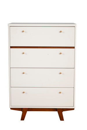 Alpine Furniture Dakota 4 Drawer Chest 1974-05 White with Acorn Accents Mahogany Solids & Veneer 30 x 18 x 44