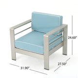 Cape Coral Outdoor 2 Seater  Club Chair and Table Set, White and Light Teal Noble House