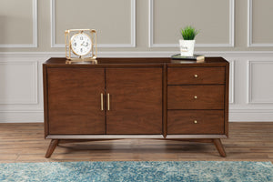 Alpine Furniture Flynn Sideboard, Walnut 966WAL-64 Walnut Mahogany Solids & Okoume Veneer 58 x 19 x 30