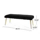 Capernaum Patterned Faux Fur Bench, Black and Gold Finish Noble House
