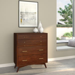Alpine Furniture Flynn Mid Century Modern 4 Drawer Multifunction Chest w/Pull Out Tray, Walnut 966WAL-05 Walnut Mahogany Solids & Okoume Veneer 38 x 18 x 43