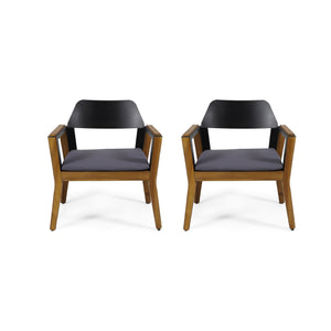 Soho Outdoor Acacia Wood Club Chairs with Cushion, Teak, Black, and Dark Gray Noble House