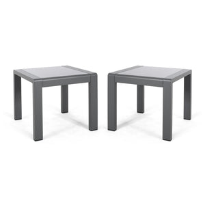 Cape Coral Outdoor Aluminum Side Table, Matte Gray and Gray Finish Noble House