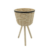 Sagebrook Home Contemporary Set of 2 -  Wicker Footed Planters, White 16026 White Bamboo Wood