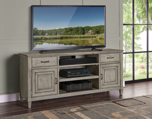 Newport 66" Sand Finish TV Console - Handcrafted Poplar & White Oak, Stylish Storage & Cable Management