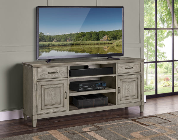 Newport 66" Sand Finish TV Console - Handcrafted Poplar & White Oak, Stylish Storage & Cable Management