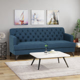 Postwick Contemporary Tufted Fabric 3 Seater Sofa, Navy Blue and Dark Brown Noble House