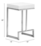 English Elm EE2951 100% Polyurethane, Plywood, Stainless Steel Modern Commercial Grade Counter Stool Set - Set of 2 White, Silver 100% Polyurethane, Plywood, Stainless Steel