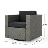 Puerta Outdoor Mixed Black Wicker Swivel Club Chairs with Dark Grey Water Resistant Cushions Noble House