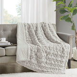 Madison Park Ruched Fur Glam/Luxury 100% Polyester Machine Ruched Solid Long Fur Throw MP50-8106