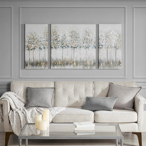Madison Park Blue Midst Forest Transitional 3Pc Set Printed Canvas With Gold Foil MP95C-0226