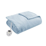 Plush Heated Casual 100% Polyester Microlight Heated Blanket Light Blue King: 100x90"