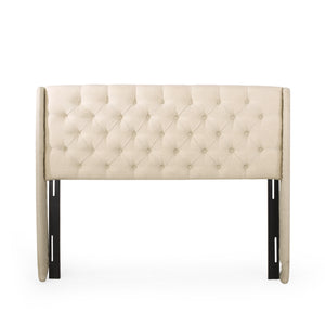 Lidia Contemporary Full/Queen Tufted WIngback Fabric Headboard, Beige and Black Noble House