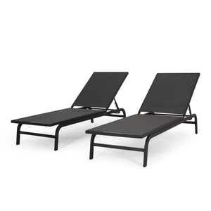 Finn Outdoor Aluminum and Outdoor Mesh Chaise Lounge, Dark Gray Noble House