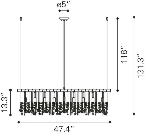 Zuo Modern Shooting Steel, Glass Modern Commercial Grade Ceiling Lamp Chrome, Clear Steel, Glass