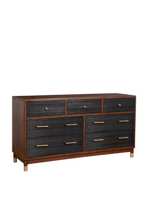 Alpine Furniture Belham 7 Drawer Dresser 1971-03 Two Tone - Dark Walnut & Black Mahogany Solids & Veneer 60 x 18 x 32.5