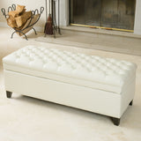 Noble House Hastings Contemporary Tufted Upholstered Storage Ottoman, Ivory and Dark Brown