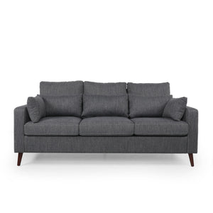 Roselle Contemporary 3 Seater Fabric Sofa, Charcoal and Espresso Noble House