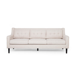 Reynard Tufted Fabric 3 Seater Sofa, Beige and Espresso Noble House