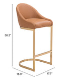 Zuo Modern Scott 100% Polyurethane, Plywood, Steel Modern Commercial Grade Barstool Tan, Gold 100% Polyurethane, Plywood, Steel