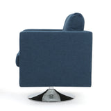 Noble House Holden Modern Fabric Swivel Club Chair, Navy Blue and Chrome