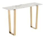 Zuo Modern Atlas Composite Stone, Stainless Steel Modern Commercial Grade Console Table White, Gold Composite Stone, Stainless Steel