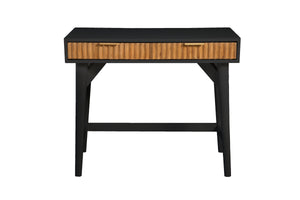 Larsen Mini Desk in Black & Natural - Stylish Mahogany, Textured Drawers, Gold Hardware, 2 Drawers
