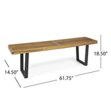 Noble House Fresno Patio Dining Bench, Acacia Wood with Iron Legs, Modern, Contemporary, Teak and Black