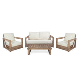 Westchester Outdoor 4 Seater Acacia Wood Chat Set with Water Resistant Cushions, Brown and Beige