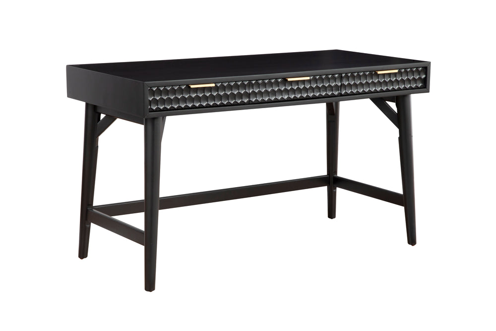 Black Pearl Large Desk - Elegant Mahogany with Textured Drawers, Gold Hardware, and Smooth Glides