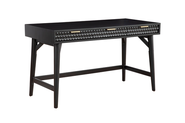 Black Pearl Large Desk - Elegant Mahogany with Textured Drawers, Gold Hardware, and Smooth Glides