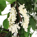 Leigh 25.5" Eucalyptus and Pine Artificial Wreath with Berries Green and White Noble House