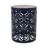 Castana Outdoor Lace Cut Side Table with Tile Top, Dark Blue and Multi-Color Noble House