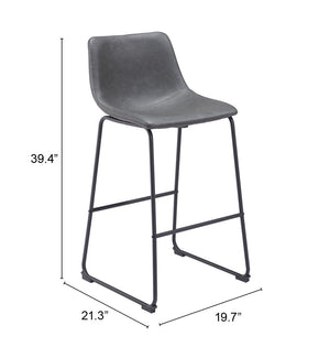 Zuo Modern Smart 100% Polyurethane, Plywood, Steel Transitional Commercial Grade Barstool Set - Set of 2 Charcoal, Black 100% Polyurethane, Plywood, Steel