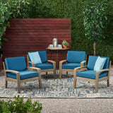 Grenada Outdoor Acacia Wood Club Chairs with Cushions, Gray and Dark Teal Noble House