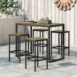 Noble House Elkhart Outdoor Modern Industrial 4 Seater Acacia Wood Bar Set, Gray and Black