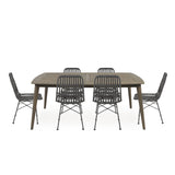 Noble House Sawtelle Outdoor 6 Seater Wicker Dining Set, Gray