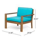 Santa Ana Outdoor 4 Seater Acacia  Wood Chat Set with Cushions, Teak and Teal Noble House