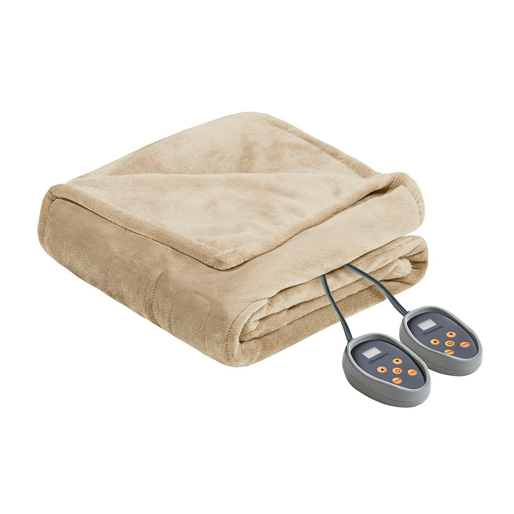 Beautyrest Heated Microlight to Berber Casual 100% Polyester Solid Microlight Heated Blanket BR54-0384