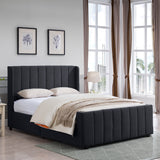 Antoinette Fully-Upholstered Bed Frame - Queen-Size - Traditional - Black Noble House