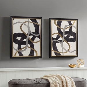 Moving Midas  Modern/Contemporary Abstract Gold Foil Framed Canvas 2 Piece Set Black 19.45x25.45x2" (2)