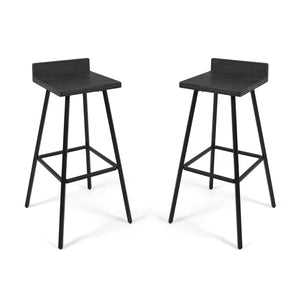 Bidwell Indoor Bar Stools, Modern, Contemporary, Dark Gray Acacia Wood with Iron Legs Noble House