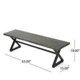 Noble House Rolando Outdoor Grey Aluminum Dining Bench with Black Steel Frame (Set of 2)