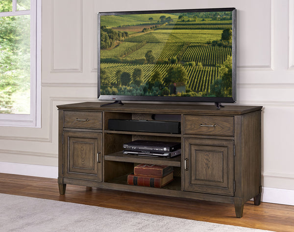 Newport 66" TV Console in Planked Oak - Stylish Storage with Cable Management & Soundbar Shelf