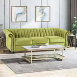 Bowie Modern Glam Velvet 3 Seater Sofa, Sage and Dark Brown Noble House