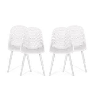 Noble House Posey Outdoor Modern Dining Chair (Set of 4), White