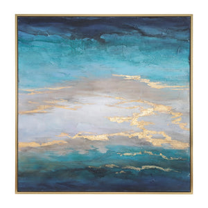 Sagebrook Home Contemporary 52x52 Framed Hand Painted Sky Canvas, Ivory 70207  Polyester Canvas