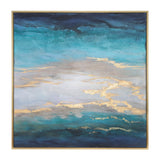 Contemporary 52x52 Framed Hand Painted Sky Canvas, Ivory