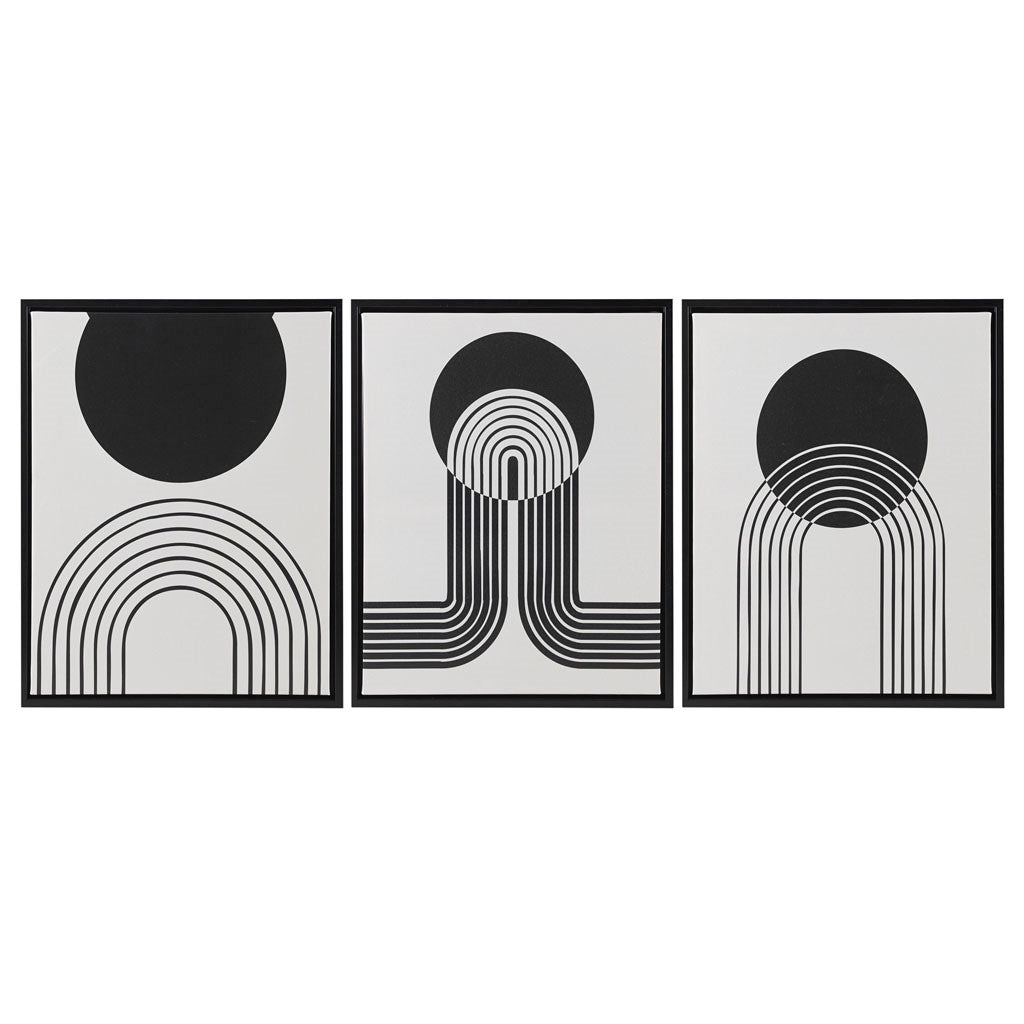 Cosmic Curl Modern/Contemporary Framed Canvas 3 Piece Set in Black/Taupe