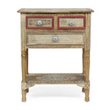 Sids Handcrafted Boho 3 Drawer Mango Wood End Table, Natural and Multi-Color